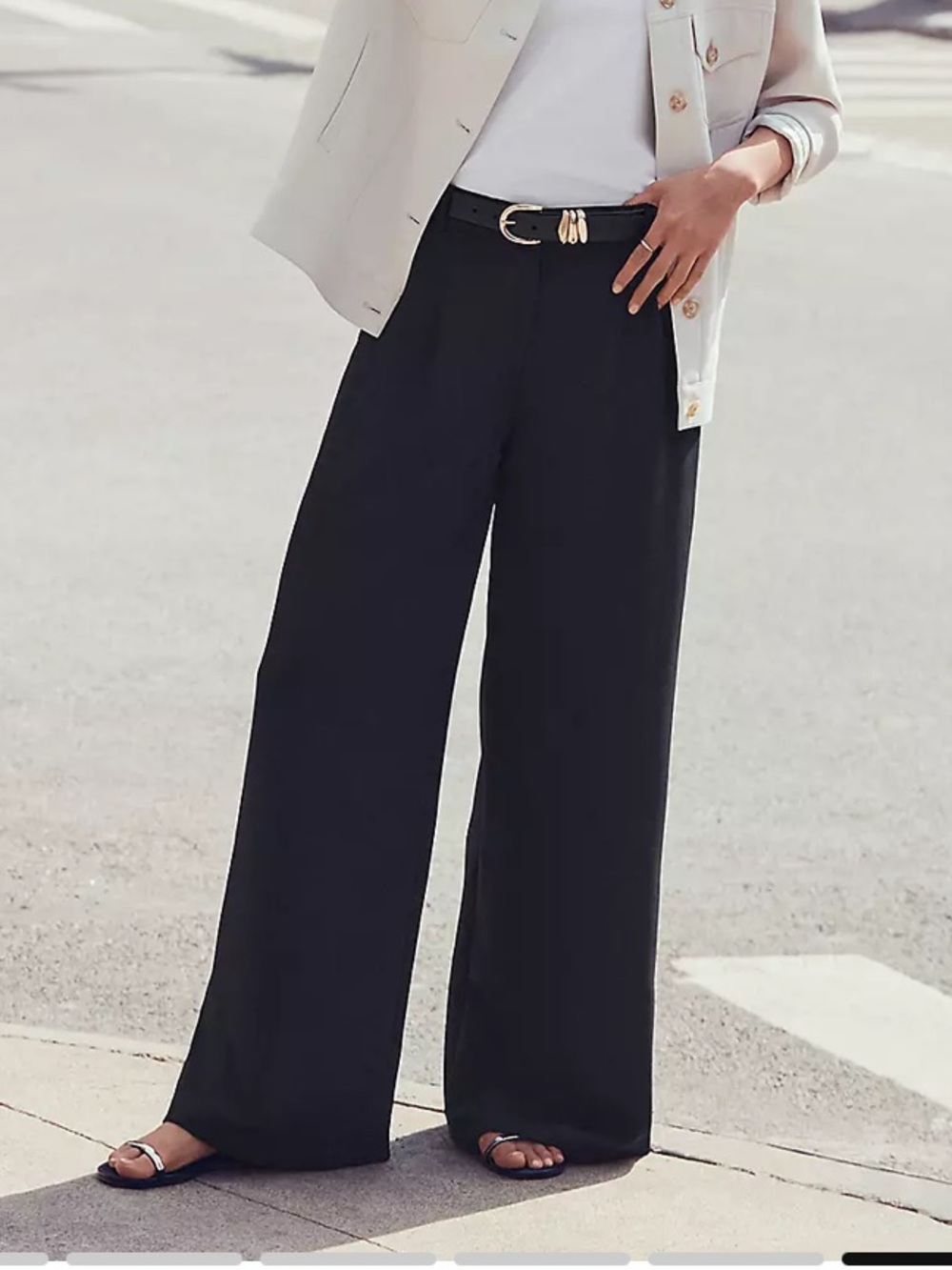 LOFT Black Wide-Leg Crepe Palazzo Pants